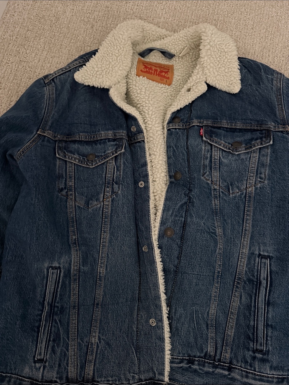 Levi's Dark Blue Denim Sherpa Jacket with Cream Lining
